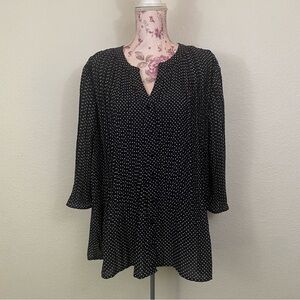 Croft & Barrow sz:XXL Black & White Polka Dot Pleated Button Down Blouse